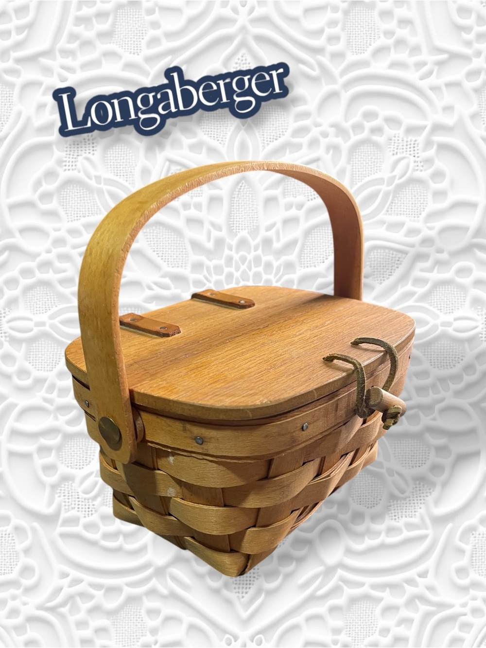 Vintage 1995 Longaberger Kiddie Basket Purse, Swing Handle & Leather Hinges - Picture 2 of 14